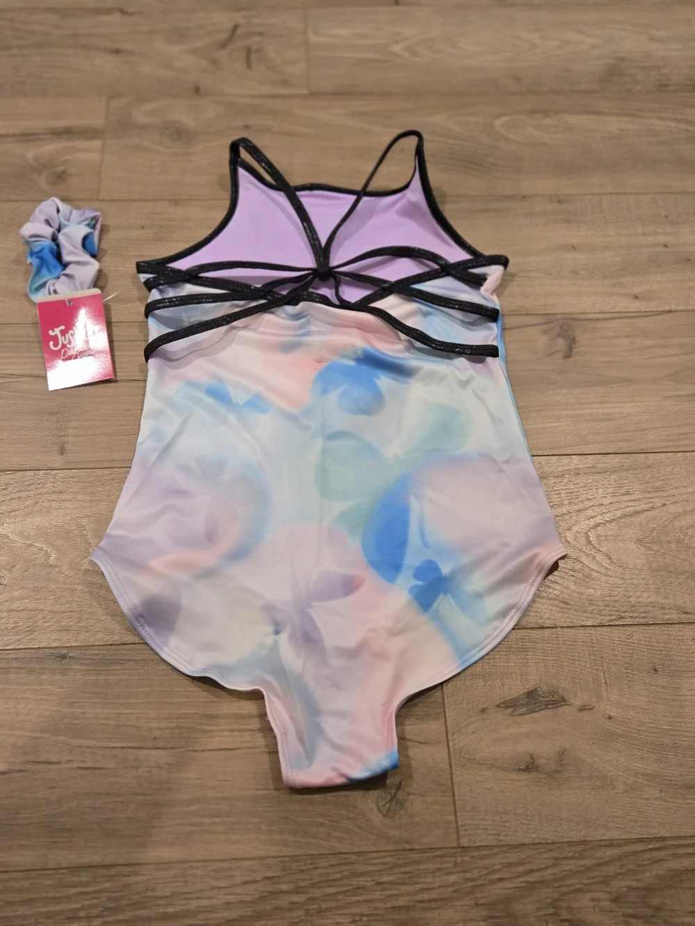 NWT Justice Girls Butterfly Cloud Dye Leotard & Scrunchie Set Size LG (12-14)